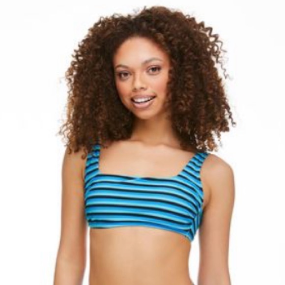 time & true | BNWT | size xs | blue stripe bathing suit top w removable pads - Picture 2 of 9